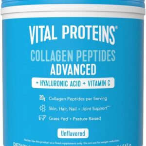 Vital Proteins Collagen Peptides Powder with Hyaluronic Acid and Vitamin C, Unflavored, 20 oz